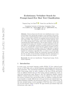 Evolutionary Verbalizer Search for Prompt-based Few Shot Text
  Classification