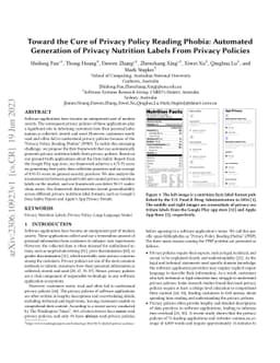 Toward the Cure of Privacy Policy Reading Phobia: Automated Generation
  of Privacy Nutrition Labels From Privacy Policies