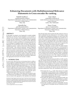 Enhancing Documents with Multidimensional Relevance Statements in
  Cross-encoder Re-ranking