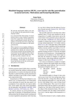 Blackbird language matrices (BLM), a new task for rule-like
  generalization in neural networks: Motivations and Formal Specifications