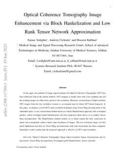 Optical Coherence Tomography Image Enhancement via Block Hankelization
  and Low Rank Tensor Network Approximation