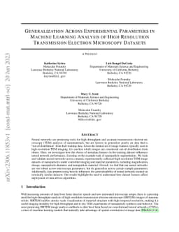 Generalization Across Experimental Parameters in Machine Learning
  Analysis of High Resolution Transmission Electron Microscopy Datasets