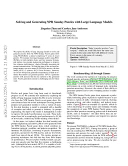 Solving and Generating NPR Sunday Puzzles with Large Language Models