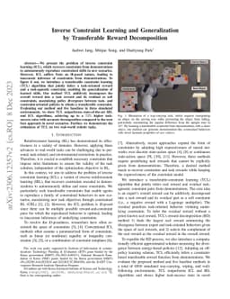 Inverse Constraint Learning and Generalization by Transferable Reward
  Decomposition