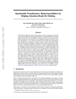 Quantizable Transformers: Removing Outliers by Helping Attention Heads
  Do Nothing