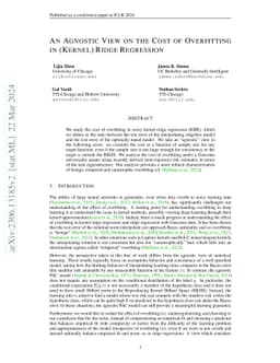 An Agnostic View on the Cost of Overfitting in (Kernel) Ridge Regression