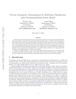 Precise Asymptotic Generalization for Multiclass Classification with Overparameterized Linear Models