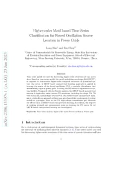 Higher-order Motif-based Time Series Classification for Forced
  Oscillation Source Location in Power Grids