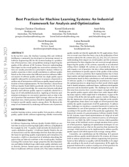 Best Practices for Machine Learning Systems: An Industrial Framework for
  Analysis and Optimization