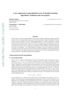 A new approach to generalisation error of machine learning algorithms:
  Estimates and convergence