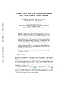 Robust Classification of High-Dimensional Data using Data-Adaptive Energy Distance