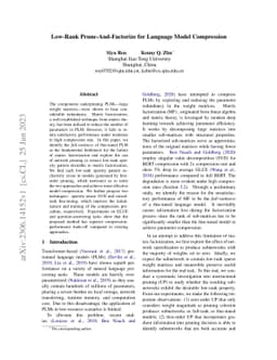 Low-Rank Prune-And-Factorize for Language Model Compression