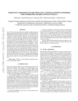 Subjective assessment of the impact of a content adaptive optimiser for
  compressing 4K HDR content with AV1