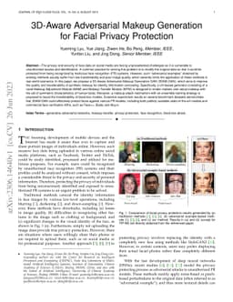 3D-Aware Adversarial Makeup Generation for Facial Privacy Protection