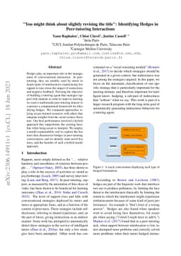 "You might think about slightly revising the title": identifying hedges
  in peer-tutoring interactions