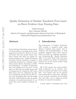 Quality Estimation of Machine Translated Texts based on Direct Evidence
  from Training Data