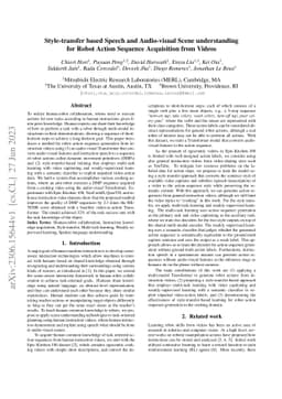 Style-transfer based Speech and Audio-visual Scene Understanding for
  Robot Action Sequence Acquisition from Videos