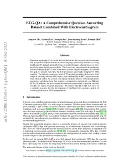 ECG-QA: A Comprehensive Question Answering Dataset Combined With
  Electrocardiogram