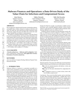 Malware Finances and Operations: a Data-Driven Study of the Value Chain
  for Infections and Compromised Access