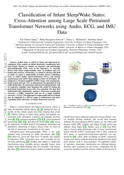 Classification of Infant Sleep/Wake States: Cross-Attention among Large
  Scale Pretrained Transformer Networks using Audio, ECG, and IMU Data