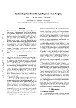 Accelerating Transducers through Adjacent Token Merging