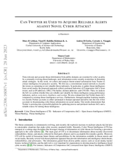 Can Twitter be used to Acquire Reliable Alerts against Novel Cyber
  Attacks?