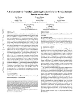 A Collaborative Transfer Learning Framework for Cross-domain
  Recommendation