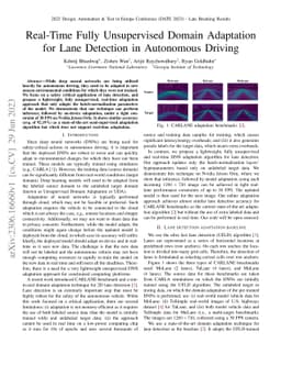 Real-Time Fully Unsupervised Domain Adaptation for Lane Detection in
  Autonomous Driving