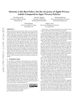 Honesty is the Best Policy: On the Accuracy of Apple Privacy Labels
  Compared to Apps' Privacy Policies