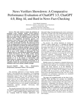 News Verifiers Showdown: A Comparative Performance Evaluation of ChatGPT
  3.5, ChatGPT 4.0, Bing AI, and Bard in News Fact-Checking
