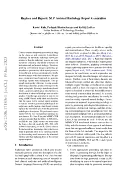 Replace and Report: NLP Assisted Radiology Report Generation