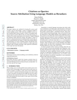 Citations as Queries: Source Attribution Using Language Models as
  Rerankers