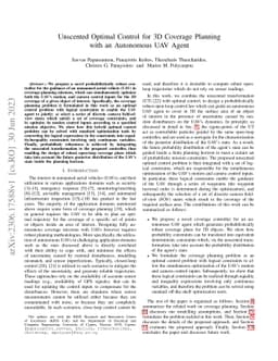 Unscented Optimal Control for 3D Coverage Planning with an Autonomous
  UAV Agent