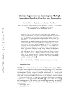 Feature Representation Learning for NL2SQL Generation Based on Coupling
  and Decoupling