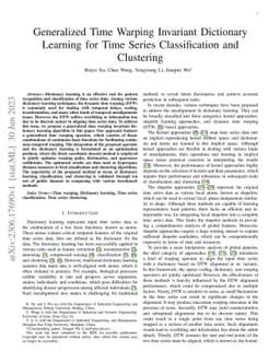 Generalized Time Warping Invariant Dictionary Learning for Time Series
  Classification and Clustering