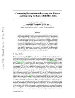 Comparing Reinforcement Learning and Human Learning using the Game of
  Hidden Rules