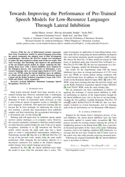 Towards Improving the Performance of Pre-Trained Speech Models for
  Low-Resource Languages Through Lateral Inhibition