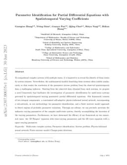 Parameter Identification for Partial Differential Equations with
  Spatiotemporal Varying Coefficients