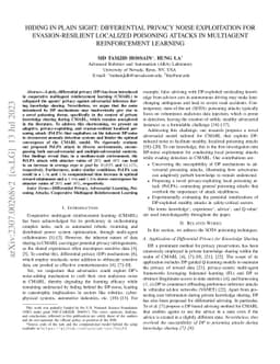 Hiding in Plain Sight: Differential Privacy Noise Exploitation for
  Evasion-resilient Localized Poisoning Attacks in Multiagent Reinforcement
  Learning