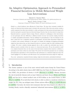 An Adaptive Optimization Approach to Personalized Financial Incentives
  in Mobile Behavioral Weight Loss Interventions