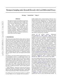 Thompson Sampling under Bernoulli Rewards with Local Differential
  Privacy