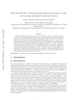Tales from the Git: Automating the detection of secrets on code and
  assessing developers' passwords choices