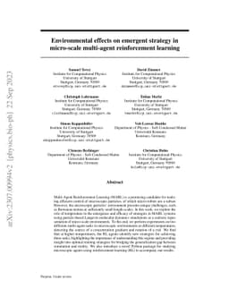 Environmental effects on emergent strategy in micro-scale multi-agent
  reinforcement learning