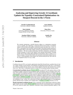 Analyzing and Improving Greedy 2-Coordinate Updates for
  Equality-Constrained Optimization via Steepest Descent in the 1-Norm