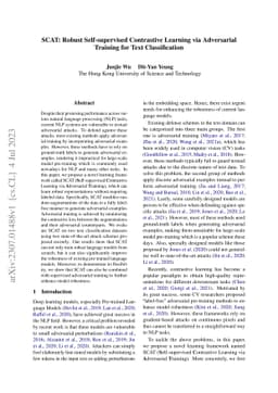 SCAT: Robust Self-supervised Contrastive Learning via Adversarial
  Training for Text Classification
