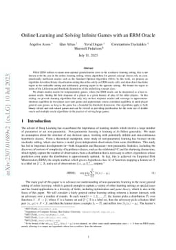 Online Learning and Solving Infinite Games with an ERM Oracle
