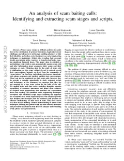 An analysis of scam baiting calls: Identifying and extracting scam
  stages and scripts