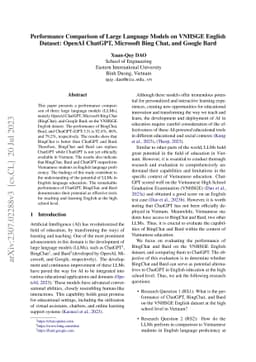 Performance Comparison of Large Language Models on VNHSGE English
  Dataset: OpenAI ChatGPT, Microsoft Bing Chat, and Google Bard