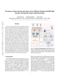 Focusing on what to decode and what to train: Efficient Training with
  HOI Split Decoders and Specific Target Guided DeNoising