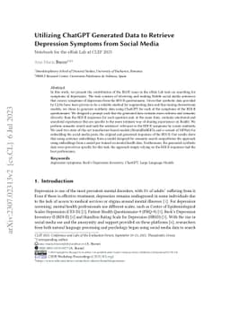 Utilizing ChatGPT Generated Data to Retrieve Depression Symptoms from
  Social Media